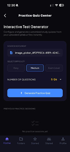 NotesFlow AI quiz settings screen